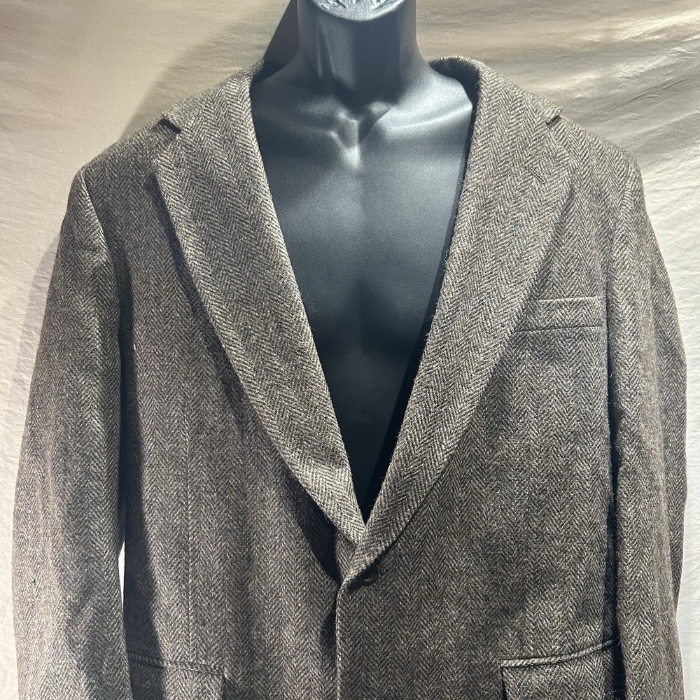Vintage Towncraft Mens 40R Brown Herringbone Tweed 100% Shetland Wool Blazer USA